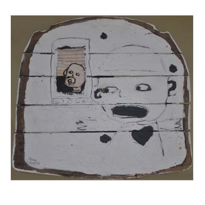 bassa Figlio Deliro Televisione II,anno 2002 gesso pigmenti e collage su tavolaf.