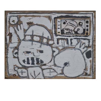 bssa Figlio Deliro Tele visione,anno 2002 gesso pigmenti e collage su tavola....35x25...