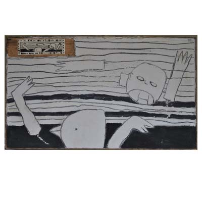 bssa Figlio Deliro ,anno 2002 gesso pigmenti e collage su tavola...... 120x70.....